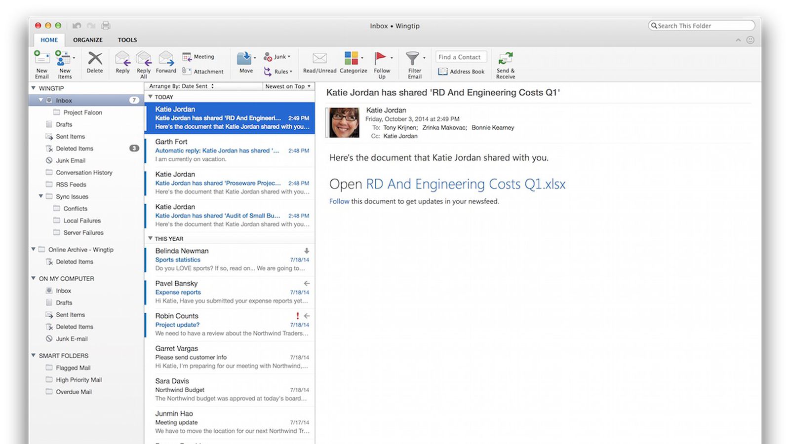 set color on email in inbox outlook for mac